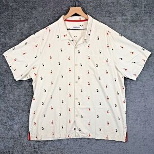 Tommy Bahama Hawaiian Camp Shirt Luau Dancer Print Beige Mens XXL